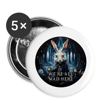 Weißes Kaninchen Alice im Wunderland verrückt - Buttons klein 25 mm (5er Pack) - Weiß - Vorne