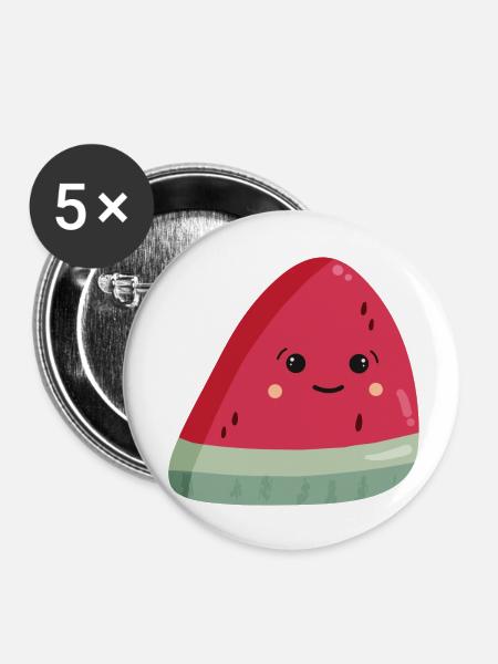 Kawaii Wassermelone - Buttons klein 25 mm (5er Pack) - Weiß