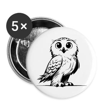 Lächelnde Schnee-Eule Kinder Zeichnung Skizze - Buttons klein 25 mm (5er Pack) - Weiß - Vorne