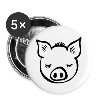 Pig Piggy - Buttons small 1''/25 mm (5-pack) - white - Front