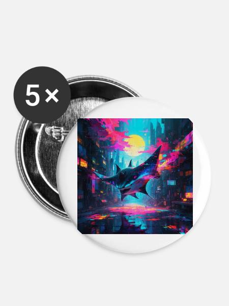 Neon Manta - Buttons klein 25 mm (5er Pack) - Weiß