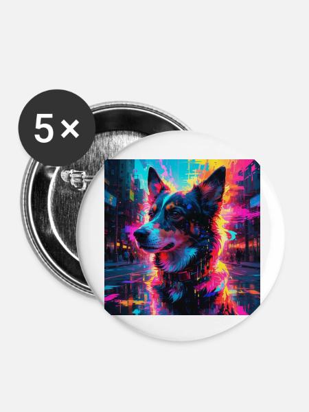 Neon Hund - Buttons klein 25 mm (5er Pack) - Weiß