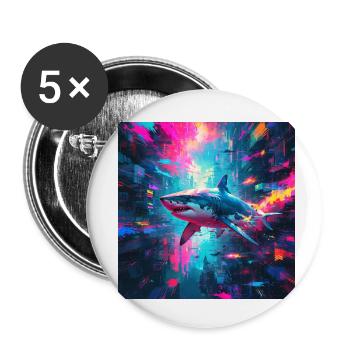 Neon Great White Shark - Buttons small 1''/25 mm (5-pack) - white - Front