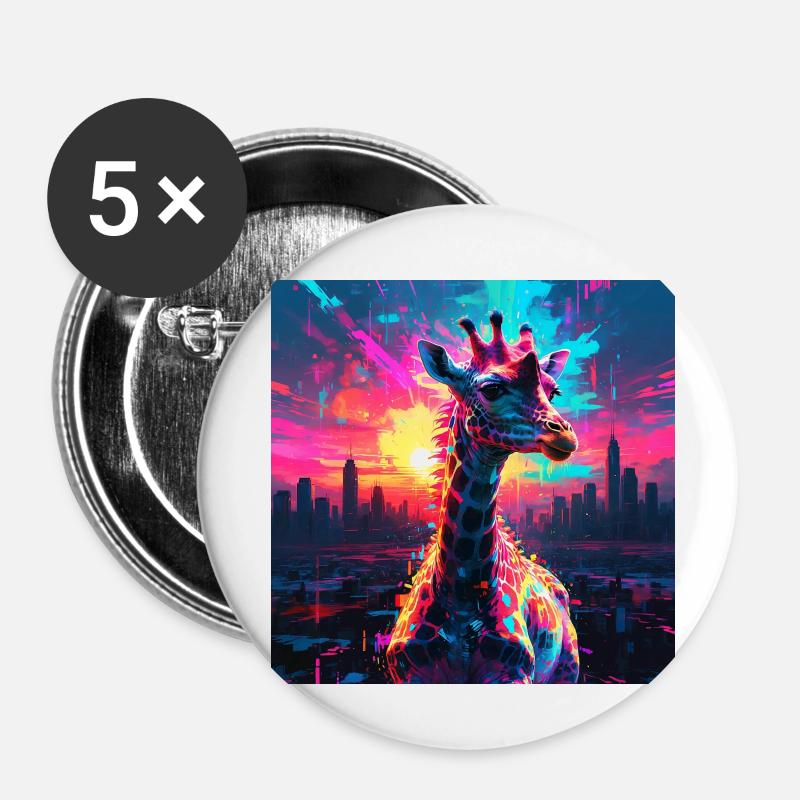Neon Giraffe - Buttons klein 25 mm (5er Pack) - Weiß