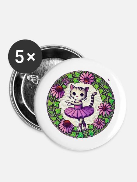 Ballerina Kitty - Buttons klein 25 mm (5er Pack) - Weiß