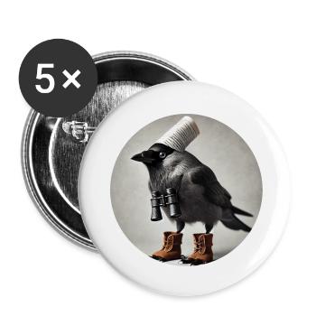 Jackdaw with binoculars - Buttons small 1''/25 mm (5-pack) - white - Front