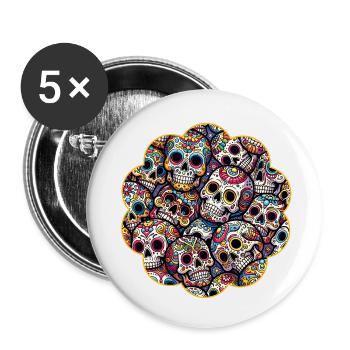 Buntes dekoratives Skullmuster - Buttons klein 25 mm (5er Pack) - Weiß - Vorne