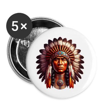 Amerikanischer Indianer Amerikaner - Buttons klein 25 mm (5er Pack) - Weiß - Vorne