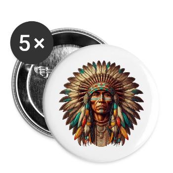 Amerikanischer Indianer Amerikaner - Buttons klein 25 mm (5er Pack) - Weiß - Vorne