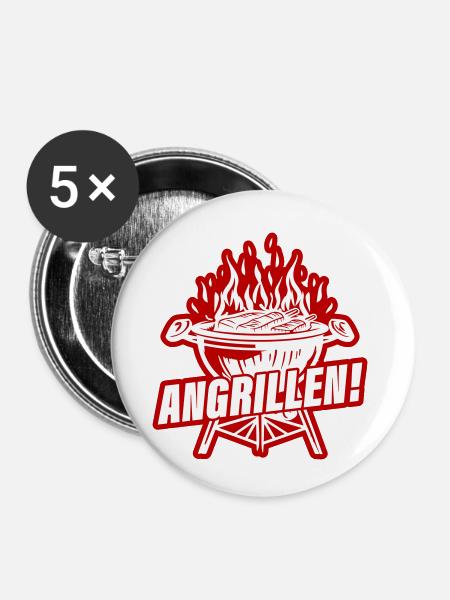 Angrillen Grillen Grill - Buttons klein 25 mm (5er Pack) - Weiß