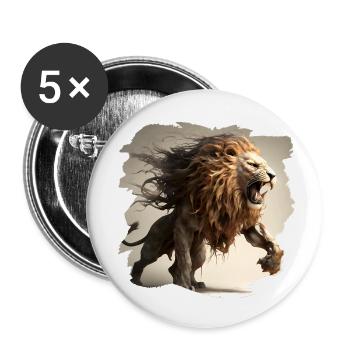 Powerful and Fierce Lion - Buttons small 1''/25 mm (5-pack) - white - Front
