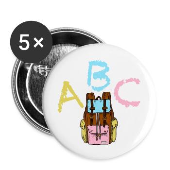 ABC mit Rucksack - Buttons klein 25 mm (5er Pack) - Weiß - Vorne