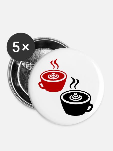 Kaffee Icon - Buttons klein 25 mm (5er Pack) - Weiß
