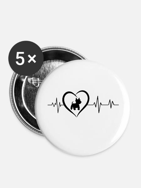 Bullterrier Herzschlag - Buttons klein 25 mm (5er Pack) - Weiß