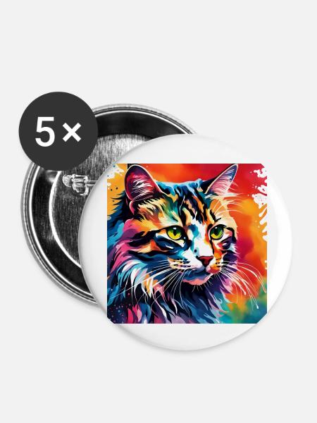 Bunte Katze - Buttons klein 25 mm (5er Pack) - Weiß