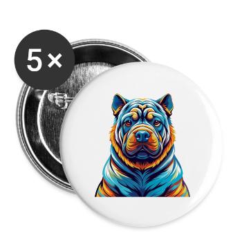 Chinois Shar Pei Chien Race Coloré Dessin Animé Kawaii - Lot de 5 petits badges (25 mm) - blanc - Devant