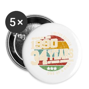 1990 Vintage Retro Classic 34 Years - Buttons small 1''/25 mm (5-pack) - white - Front