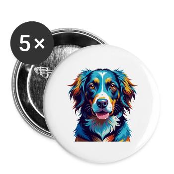 Frison Chien D’arrêt Race Coloré Dessin Animé Kawaii - Lot de 5 petits badges (25 mm) - blanc - Devant