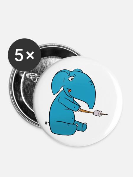 Elefant Marshmallow - Buttons klein 25 mm (5er Pack) - Weiß