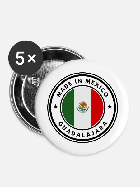 Hergestellt in Mexiko Guadalajara Emblem - Buttons klein 25 mm (5er Pack) - Weiß