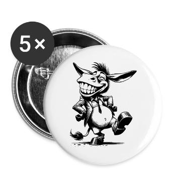 Grinsender Esel Langohr Karikatur Zeichnung - Buttons klein 25 mm (5er Pack) - Weiß - Vorne
