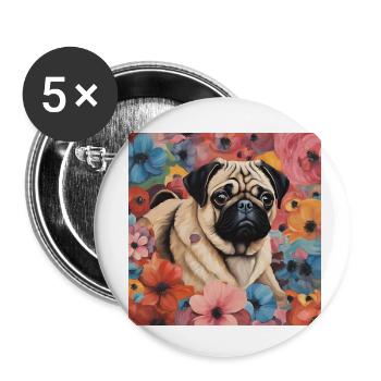 Mops Design - Buttons klein 25 mm (5er Pack) - Weiß - Vorne