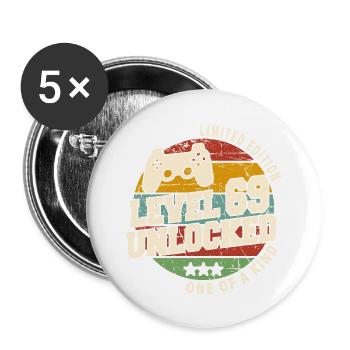 Vintage Né(e) un mois de 1955 anniversaire - Lot de 5 petits badges (25 mm) - blanc - Devant