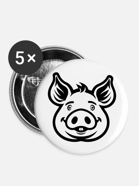 Schwein Schweinchen - Buttons klein 25 mm (5er Pack) - Weiß