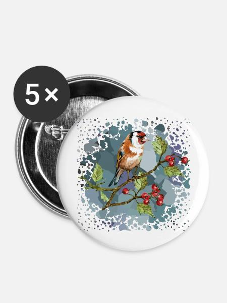 Bunter Vogel - Buttons klein 25 mm (5er Pack) - Weiß