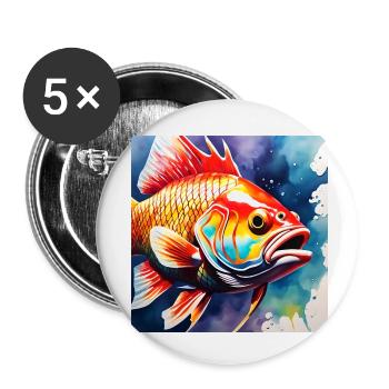 Fish colored - Buttons small 1''/25 mm (5-pack) - white - Front