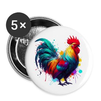 Poule coq - Lot de 5 petits badges (25 mm) - blanc - Devant