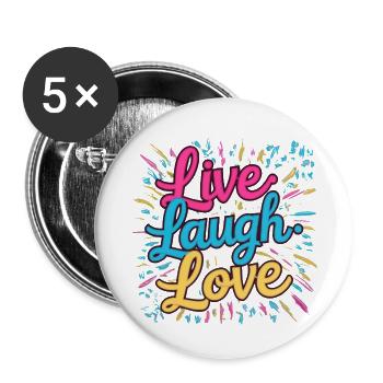Lebe, Lachen, Liebe - Buttons klein 25 mm (5er Pack) - Weiß - Vorne