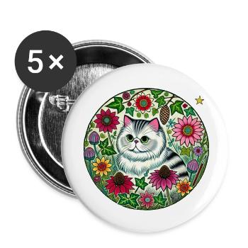 Silver Persian Cat - Buttons small 1''/25 mm (5-pack) - white - Front