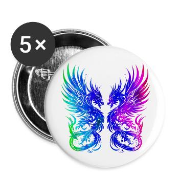 Fantasy Dragon Anime Drachenkopf Mythisch Reptil Magie - Buttons klein 25 mm (5er Pack) - Weiß - Vorne