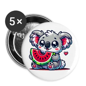L’adorable koala déguste un morceau de pastèque - Lot de 5 petits badges (25 mm) - blanc - Devant