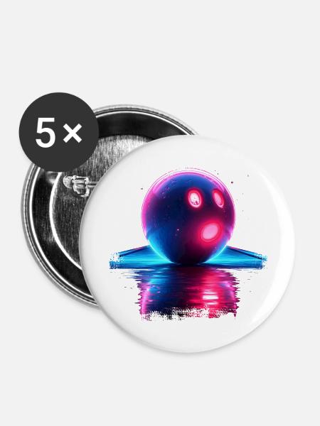 Bowling Retrowave - Buttons klein 25 mm (5er Pack) - Weiß