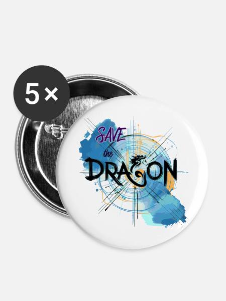 Rette den Drachen - Buttons klein 25 mm (5er Pack) - Weiß
