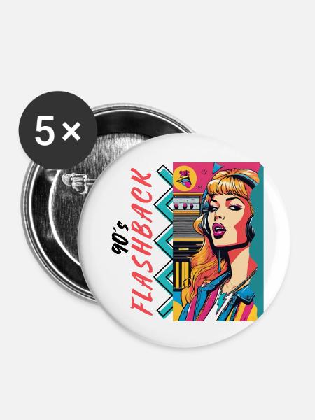 90 s Flashback - Buttons klein 25 mm (5er Pack) - Weiß