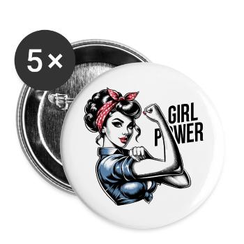 Frauenpower Stärke Frau Rockabilly Geschenk - Buttons klein 25 mm (5er Pack) - Weiß - Vorne