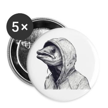 Piranha-Head Fisherman Hybrid - Buttons klein 25 mm (5er Pack) - Weiß - Vorne