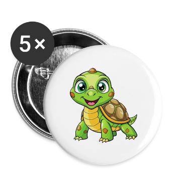 Schildkröte Niedliche Zeichentrickfigur Kawaii Clipart - Buttons klein 25 mm (5er Pack) - Weiß - Vorne