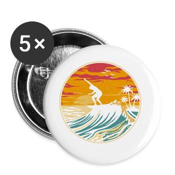 Strand Surfen Surfbrett Vintage Surfer Strand Surfen - Buttons klein 25 mm (5er Pack) - Weiß - Vorne