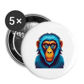 Baboon Colorful Kawaii Cartoon Character Clipart - Buttons small 1''/25 mm (5-pack) - white - Front