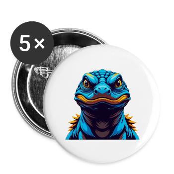 Komodowaran Bunte Kawaii Zeichentrickfigur - Buttons klein 25 mm (5er Pack) - Weiß - Vorne