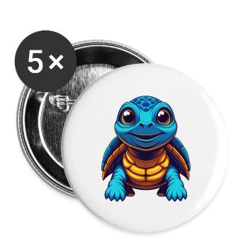 Schildkröte Bunte Kawaii Cartoon Figur Clipart - Buttons klein 25 mm (5er Pack) - Weiß - Vorne