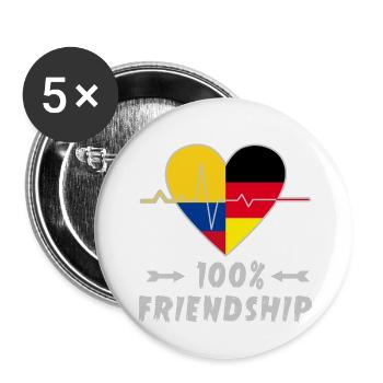 Kolumbien und Deutschland 100% Freundschaft - Buttons klein 25 mm (5er Pack) - Weiß - Vorne