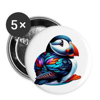 Papageitaucher - Buttons klein 25 mm (5er Pack) - Weiß - Vorne
