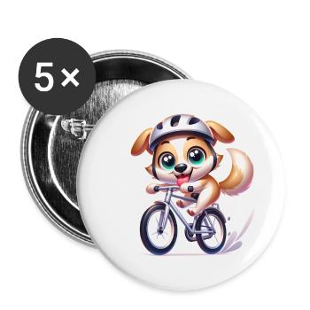 Cute Cyclist Dog - Buttons klein 25 mm (5er Pack) - Weiß - Vorne