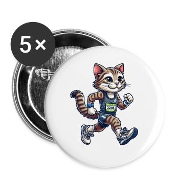 Cute Marathon Runner Cat - Buttons small 1''/25 mm (5-pack) - white - Front
