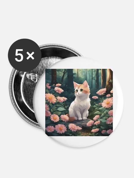 Cat - Buttons klein 25 mm (5er Pack) - Weiß
